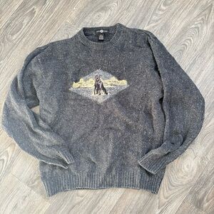 VTG Cotton Traders Grey wool blend sweater with dog embroidered